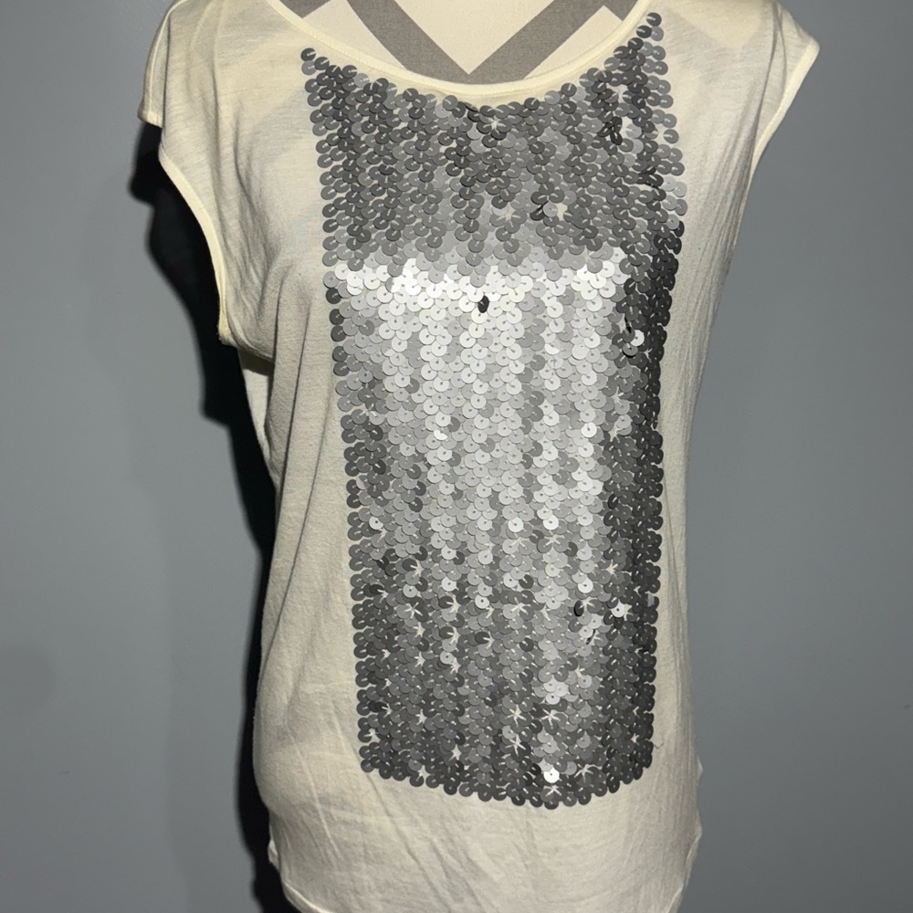 Sequin Embellished White and Gray Women's Top‎